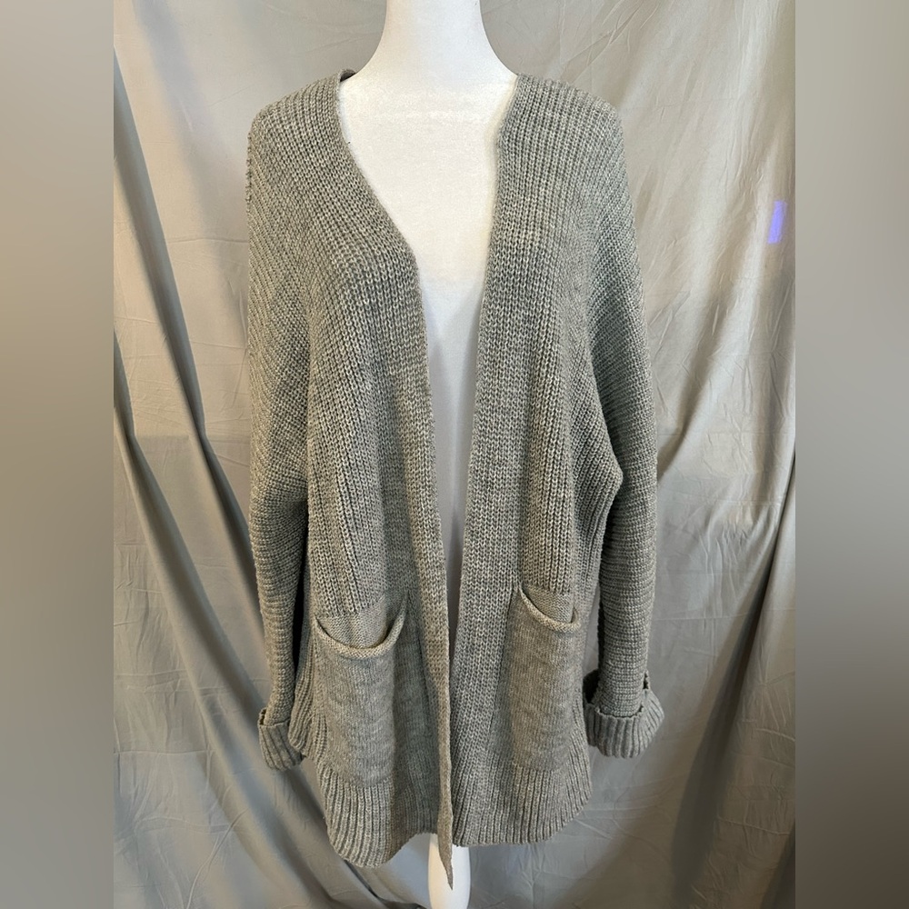 Gray Open-Front Knit Sweater